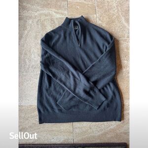 Qi New York Men's Gray Cashmere Quarter-Zip Sweater Size L